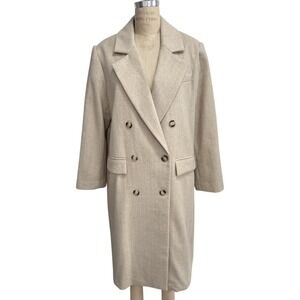 NEW Ruti The Soho Long Wool Coat Double Breasted Oat Herringbone (fits like XL)